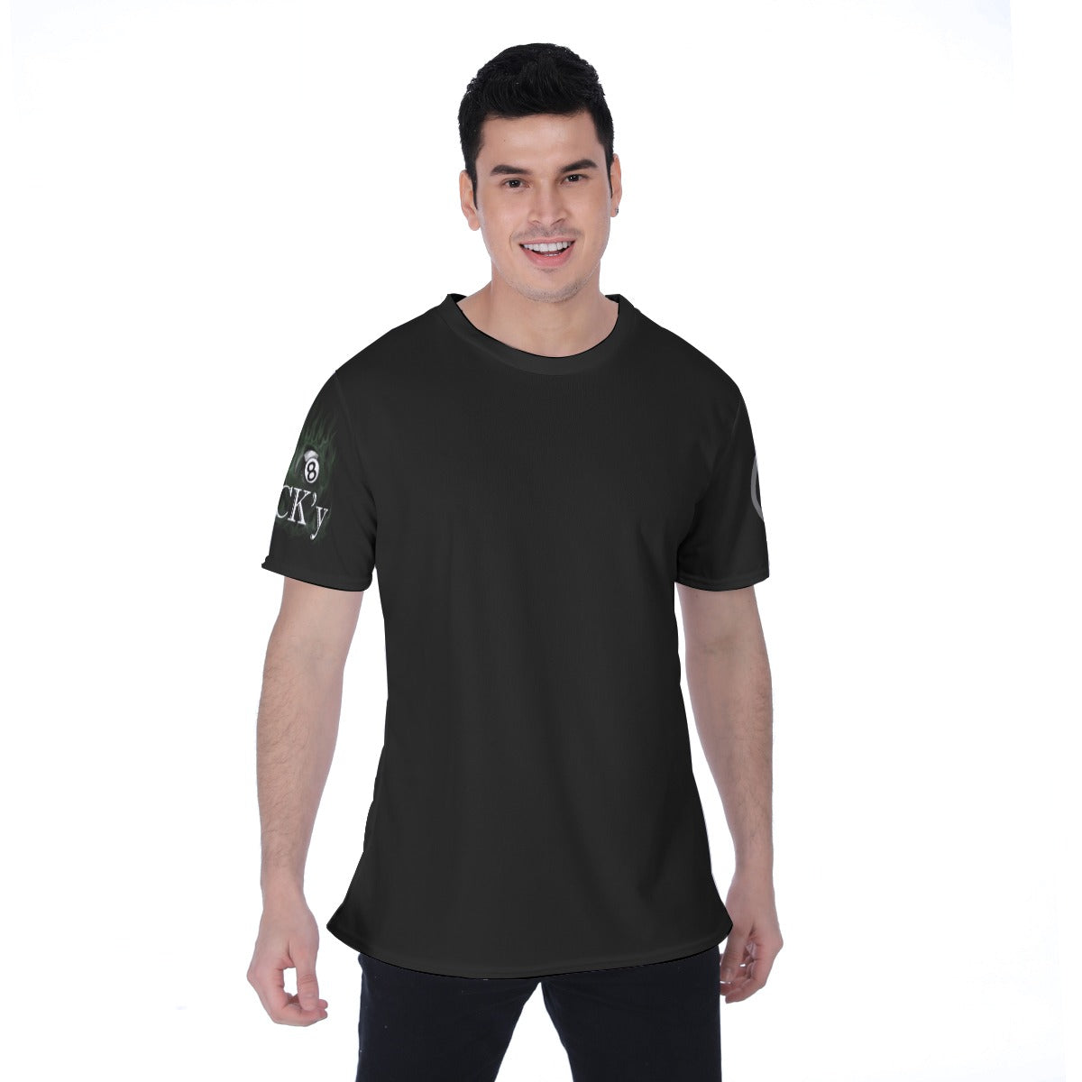 Lucky Leprechaun 8 Ball Pool with Green Fire Sleeve Men's T-shirt