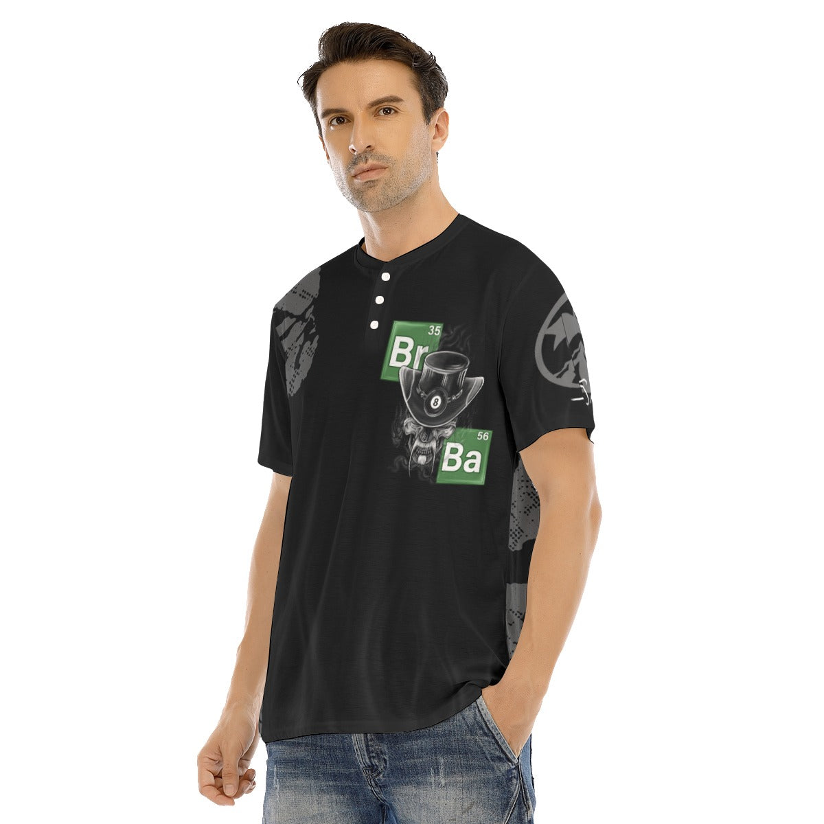 Breaking Bad Smoking Skull 8 Ball Pool Men's Short Sleeve T-shirt With Button Closure