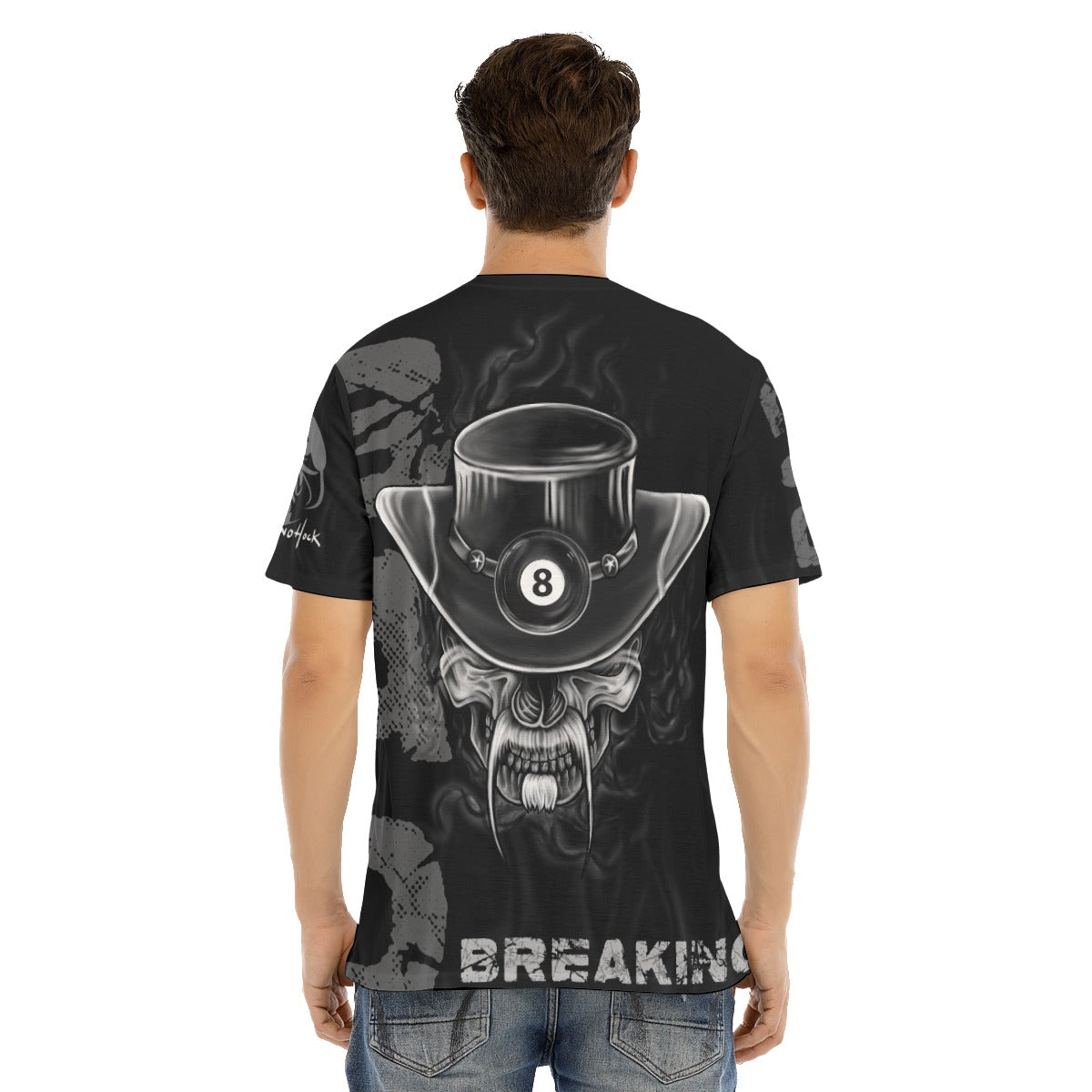 Breaking Bad Smoking Skull 8 Ball Pool Men's Short Sleeve T-shirt With Button Closure