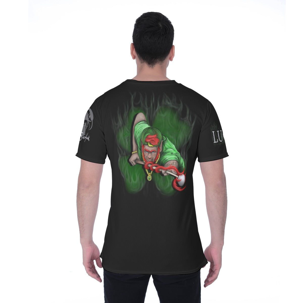 Lucky Leprechaun 8 Ball Pool with Green Fire Sleeve Men's T-shirt