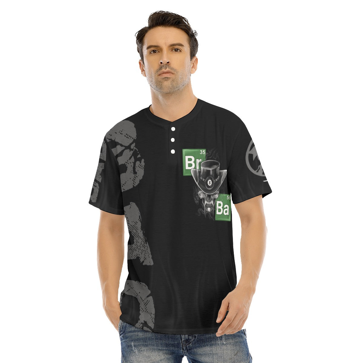 Breaking Bad Smoking Skull 8 Ball Pool Men's Short Sleeve T-shirt With Button Closure